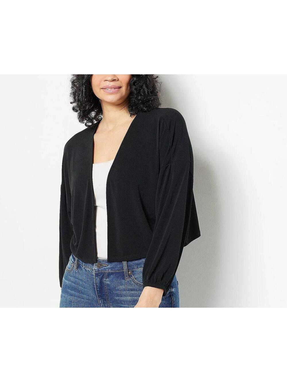 2351 Truth + Style Knit Jersey Cropped Jacket topper BLACK Sz XL